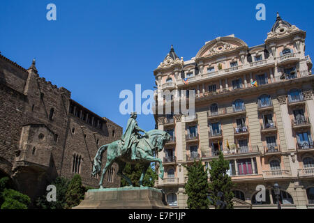 Barcelona, Bezirk, Ramon Berenguer Lll, Architektur, Barcelona, Katalonien, Stadt, Gotik, Geschichte, Pferd, Denkmal, Spanien, Eur Stockfoto