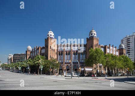 Avenue, Stierkampf, Architektur, Barcelona, Katalonien, Gran Vía, monumentale, maurischen, Skyline, Spanien, Europa, touristische, Trav Stockfoto