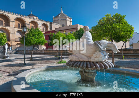 Brunnen im Plaza del Triumfo Cordoba Andalusien Spanien Stockfoto