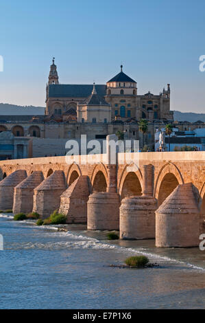 Puente Romano Römerbrücke und Mezquita Cordoba Andalusien Spanien Stockfoto