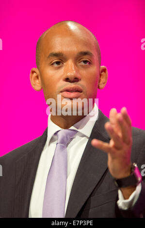 Manchester, UK. 22. September 2014.  Chuka Umunna, Schatten Secretary Of State for Business, Innovation and Skills, befasst sich das Auditorium am zweiten Tag von der Labour Party Jahreskonferenz statt auf Manchester Central Convention Complex Credit: Russell Hart/Alamy Live News. Stockfoto