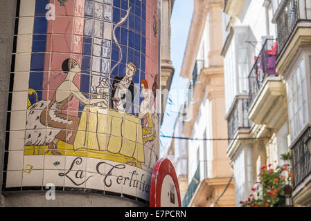 Spanien, Cadiz, Nahaufnahme von Mosaikbild an Wand Stockfoto