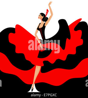 Spanischer Tanz mit Frau in rot-schwarz Kleid Stockfoto