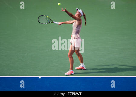 Flushing Meadows, New York, USA. 31. August 2014. Caroline Wozniacki (DEN) besiegt Maria Sharapova (RUS) im 4. Runde Aktion in den USA Stockfoto