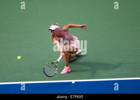 Flushing Meadows, New York, USA. 31. August 2014. Caroline Wozniacki (DEN) besiegt Maria Sharapova (RUS) im 4. Runde Aktion in den USA Stockfoto