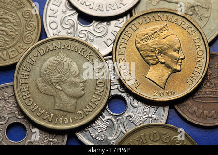 Münzen von Dänemark. Königin Margrethe II von Dänemark, die dänische Krone-Münzen abgebildet. Stockfoto