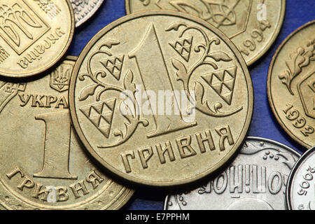 Münzen der Ukraine. Ukrainische Hrywnja eine Münze. Stockfoto