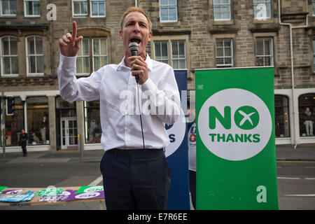 Anti-schottische Unabhängigkeit Kämpferin Jim Murphy MP anlässlich einer Nein danke-Veranstaltung in Edinburgh. Stockfoto