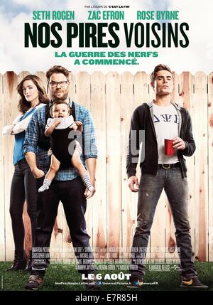 Nachbarn-Jahr: 2014 USA Regie: Nicholas Stoller Rose Byrne, Seth Rogen, Zac Efron Filmplakat (Fr) Stockfoto