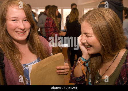 Gerne Studenten mit ihren 2014 ein Niveau Ergebnisse, Farnham, Surrey, Großbritannien. Stockfoto