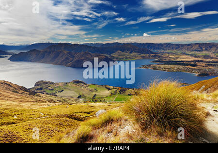 Lake Wanaka, Blick vom Mount Roys, Neuseeland Stockfoto