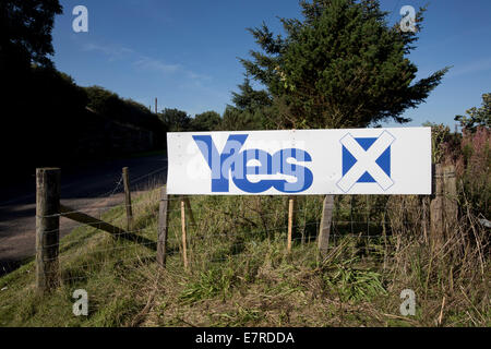 Ein Pro-Unabhängigkeit ja Schottland Zeichen auf dem Display vor einem Haus in Aberdeen, das Land Öl und Gas Industrie Zentrum. Stockfoto