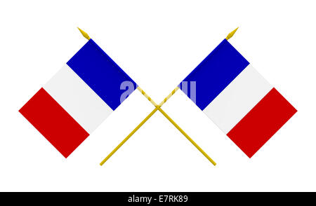 Flagge von Frankreich, 3d Rendering, isoliert auf weiss Stockfoto