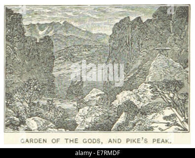 Diese Illustration aus dem Jahr 1891 zeigt den Garden of the Gods und den Pike’s Peak in Colorado und hebt die natürliche Schönheit und geologische Formationen dieser berühmten amerikanischen Landschaft hervor. Stockfoto