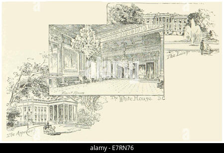 Diese Illustration aus US-D.C. (1891), p154, zeigt das Weiße Haus, die offizielle Residenz und das Büro des Präsidenten der Vereinigten Staaten, und hebt seine architektonischen Merkmale und die historische Bedeutung hervor. Stockfoto