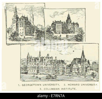 Illustration aus US-D.C. (1891), Seite 155, zeigt verschiedene Universitäten in Washington, D.C. und hebt deren Lage und Bedeutung in der Hauptstadt hervor. Stockfoto