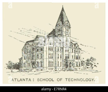 Eine Skizzenkarte oder Illustration aus der Veröffentlichung der US-GA von 1891, die die School of Technology in Atlanta zeigt. Das Bild hebt den Standort und die architektonischen Merkmale der Schule hervor. Stockfoto