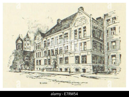 Eine Illustration aus der US-MA-Publikation von 1891 über die Normal Art School in Boston. Auf der Karte werden die Grundrisse und die architektonischen Merkmale der Schule hervorgehoben. Stockfoto