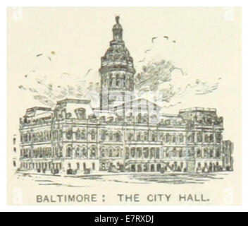 Eine Skizze von Baltimores Rathaus aus aus dem Jahr 1891, die das neoklassizistische Design des Gebäudes und seine Bedeutung als städtisches Regierungszentrum in Maryland zeigt. Stockfoto