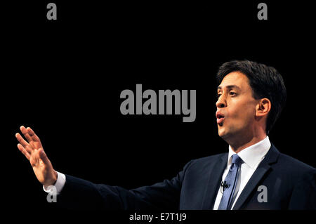 Manchester, UK. 23. Sep, 2014. Ed Miliband Labour Party Leader hält seine Rede an die Arbeitskonferenz in Manchester Dienstag, 23. September 2014 Credit: Della Batchelor/Alamy Live News Stockfoto