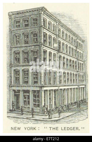 Das Cover der Ausgabe 1891 von „The Ledger“ zeigt New York City mit einer detaillierten Skizzenkarte. Sie bietet einen Einblick in die Stadtgestaltung während dieser Zeit und zeigt Straßen und Wahrzeichen aus historischer Perspektive. Stockfoto