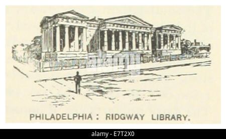 Skizzenkarte und Illustration der Ridgway Library in Philadelphia aus dem Jahr 1891 mit ihrem historischen und architektonischen Design. Stockfoto