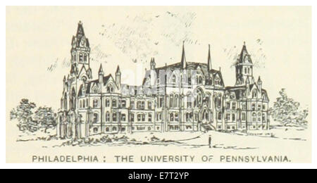 Eine Illustration aus dem Jahr 1891 aus der US-PA-Publikation über die University of Pennsylvania in Philadelphia. Auf der Karte werden das Layout des Campus und die architektonischen Merkmale der Universität beschrieben. Stockfoto