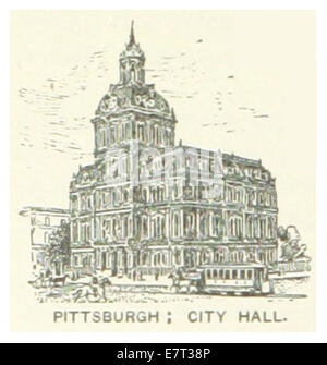 Diese Skizzenkarte aus dem Jahr 1891 zeigt das Rathaus von Pittsburgh, ein ikonisches Gebäude im Stil der französischen Renaissance. Es dient als zentrales Wahrzeichen der Stadt und beherbergt wichtige Regierungsfunktionen. Stockfoto
