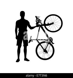 Silhouette der Mann mit dem Fahrrad Stockfoto