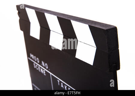 Schwarzen Kino Klappe, isoliert auf weißem Hintergrund. Stockfoto