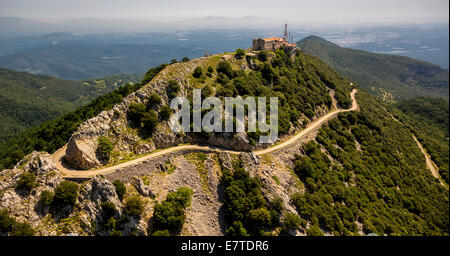 Luftaufnahme, Mare de Deu del Mont Kloster, Kloster der Muttergottes des Berges Beuda, Katalonien, Spanien Stockfoto