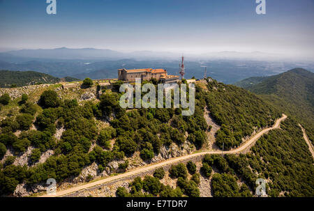 Luftaufnahme, Mare de Deu del Mont Kloster, Kloster der Muttergottes des Berges Beuda, Katalonien, Spanien Stockfoto