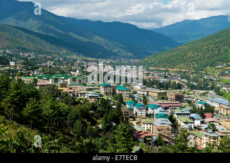 Blick über die Hauptstadt Thimphu, Bhutan Stockfoto