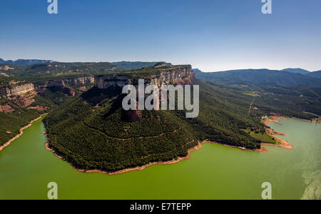 Luftbild, Mesa, geschichteten Rock, Pantà de Sau, Sau-Stausee, Fluss Ter, Riu Ter, Les Masies de Roda, Katalonien, Spanien Stockfoto