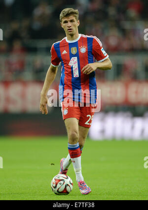 München, Deutschland. 23. Sep, 2014. Münchens Thomas Mueller in Aktion während der Fußball-Bundesliga match zwischen Bayern München und SC Paderborn in Allianz Arena in München, 23. September 2014. Foto: Andreas Gebert/Dpa/Alamy Live-Nachrichten Stockfoto