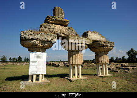 Italien, Basilicata, Metapontum (Metaponto), griechischer Tempel der Hera (Tempel A), dorische Säulen (570-530 v. Chr.) Stockfoto