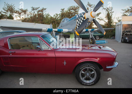 Mustang Auto und Flugzeug Stockfoto