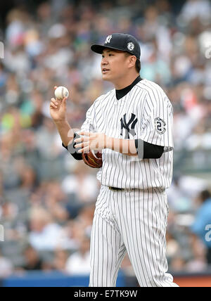 Masahiro Tanaka (Yankees), 21. September 2014 - MLB: Masahiro Tanaka von der New York Yankees in der Major League Baseball Spiel gegen die Toronto Blue Jays im Yankee Stadium in Bronx, New York, Vereinigte Staaten von Amerika. (Foto: AFLO) Stockfoto