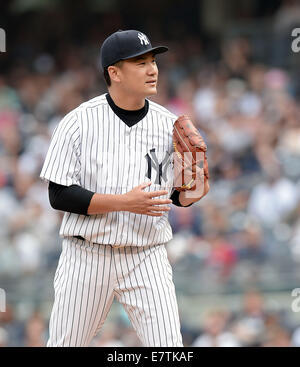 Masahiro Tanaka (Yankees), 21. September 2014 - MLB: Masahiro Tanaka von der New York Yankees in der Major League Baseball Spiel gegen die Toronto Blue Jays im Yankee Stadium in Bronx, New York, Vereinigte Staaten von Amerika. (Foto: AFLO) Stockfoto