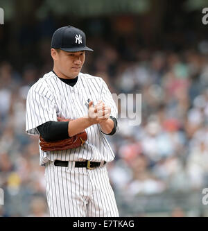 Masahiro Tanaka (Yankees), 21. September 2014 - MLB: Masahiro Tanaka von der New York Yankees in der Major League Baseball Spiel gegen die Toronto Blue Jays im Yankee Stadium in Bronx, New York, Vereinigte Staaten von Amerika. (Foto: AFLO) Stockfoto