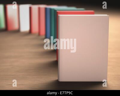 Bücher stehen an ihren Enden in einer Reihe, Computer-Grafik. Stockfoto