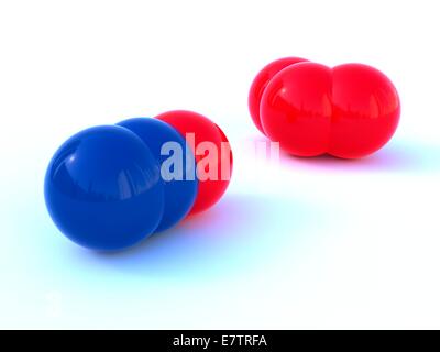 Molekulare Struktur von Lachgas und Sauerstoff, Computer Artwork. Stockfoto