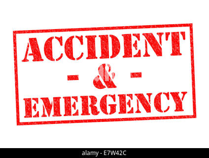 Unfall & Notfall roten Stempel auf einem weißen Hintergrund. Stockfoto