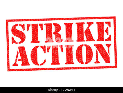 STRIKE ACTION roten Stempel auf einem weißen Hintergrund. Stockfoto