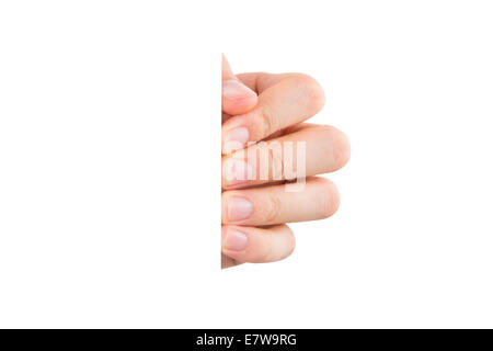 Handschablone halten, isoliert auf weißem Hintergrund. Stockfoto