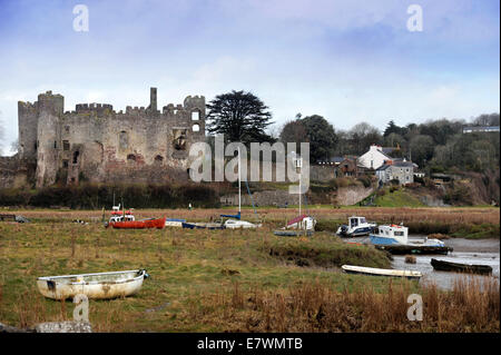 Ansicht des Laugharne Castle in Carmarthenshire, Wales UK Stockfoto