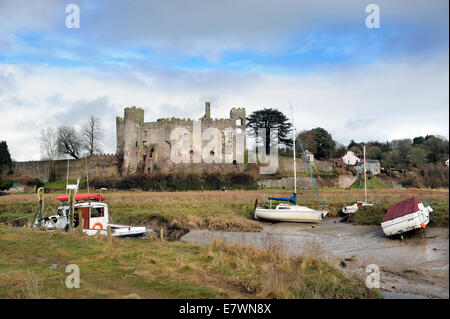 Ansicht des Laugharne Castle in Carmarthenshire, Wales UK Stockfoto