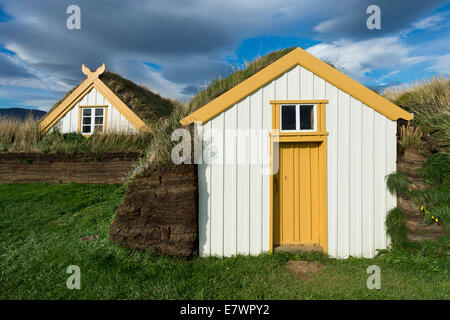 SOD Häuser, Rasen Gebäuden, Glaumbaer oder Glaumbær Museum, Nordwesten, Island Stockfoto