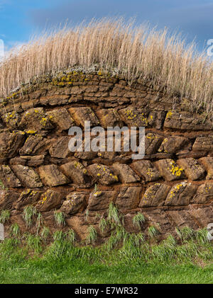 Mauer, Torf, Glaumbaer oder Glaumbær Museum, Nordwesten, Island Stockfoto