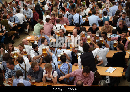 München, Deutschland. 24. Sep, 2014. Menschen drängen sich in der Hofbraeu-Zelt auf dem Oktoberfest in München, Deutschland, 24. September 2014. Das Oktoberfest dauert bis zum 5. Oktober 2014. Bildnachweis: Dpa picture Alliance/Alamy Live News Stockfoto